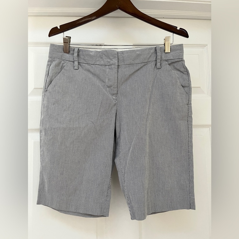 Pinstriped shorts , midrise, cotton, waist 34 inches